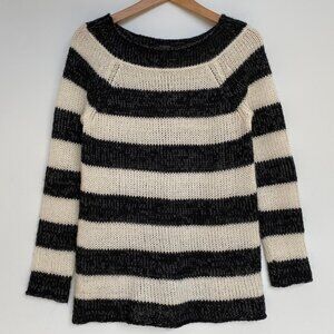 Ann Taylor Womens Striped Knit Sweater Black White Size MP Wool Mohair Blend